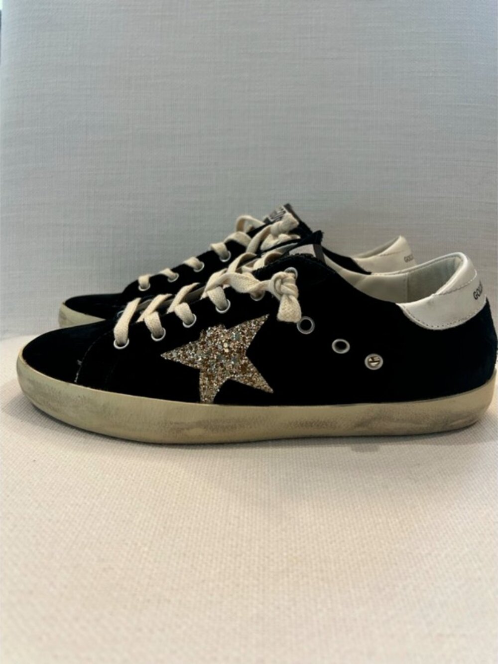 Golden Goose Black Velvet with Gold Star Sneakers, size 39